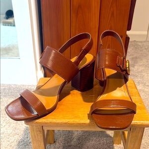 Brown Block Heel Leather Sandals